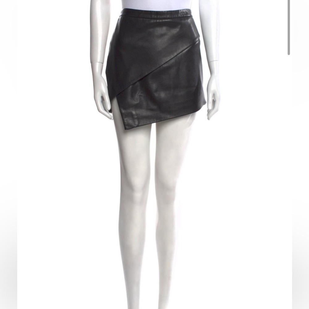Michelle Mason Black Lambskin Skirt Asymmetrical Mini Skirt
